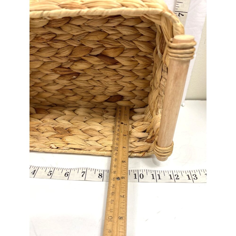 Set Of 4 Handwoven Rectangle Baskets With Wooden Accents Home Storage & Decor - Picture 13 of 13